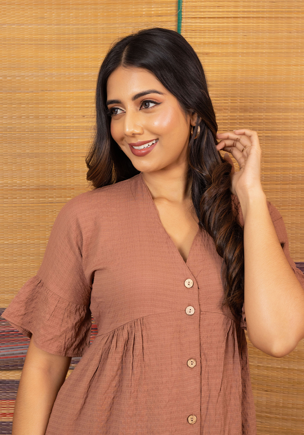 MILA BUTTON OPEN MIDI DRESS